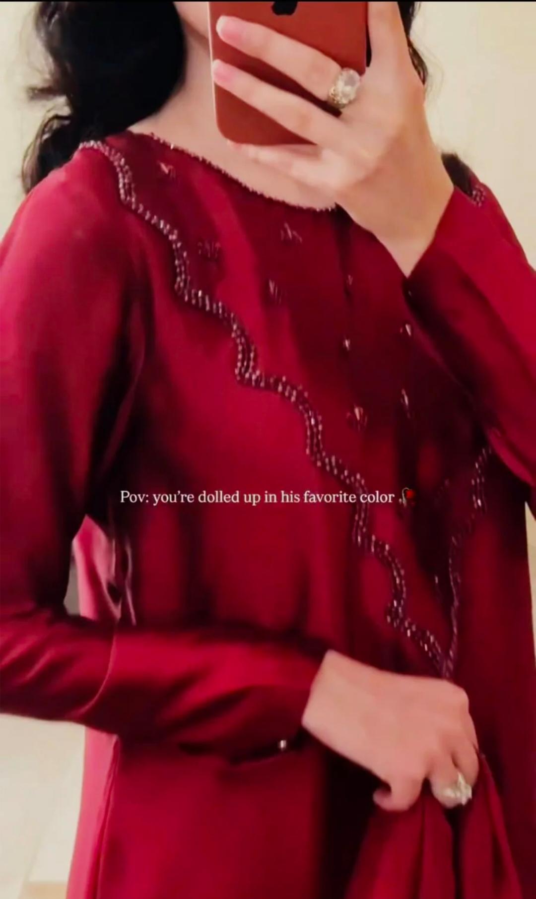 3pc Stitched |Red wine | Soft Silk