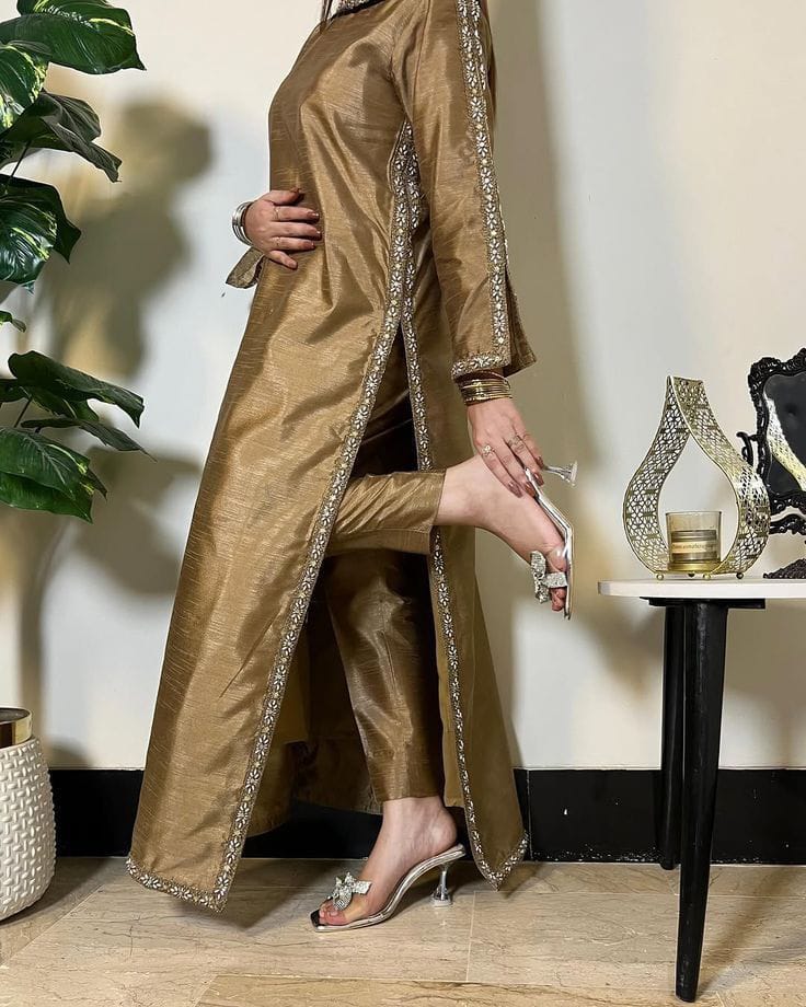 3pc Stitched |Gold wdora | Silk