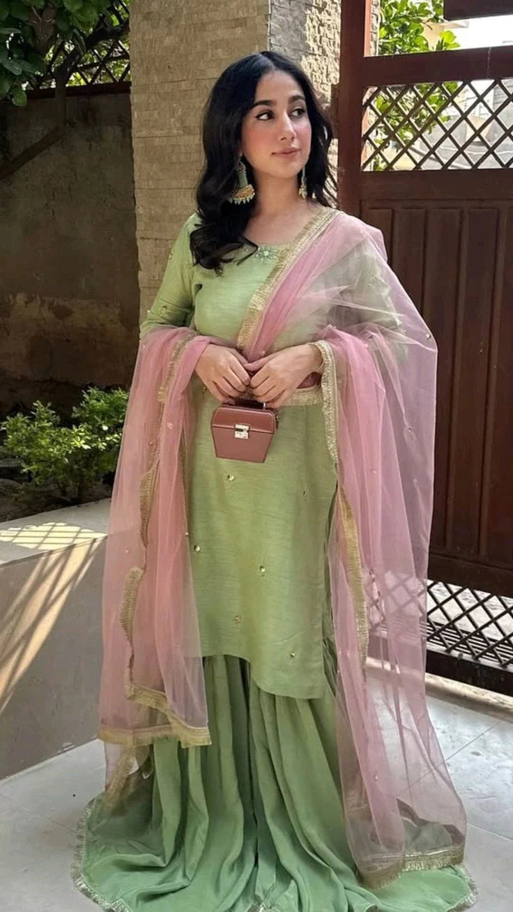 3pc stitched |Pastel Wdora set | Silk