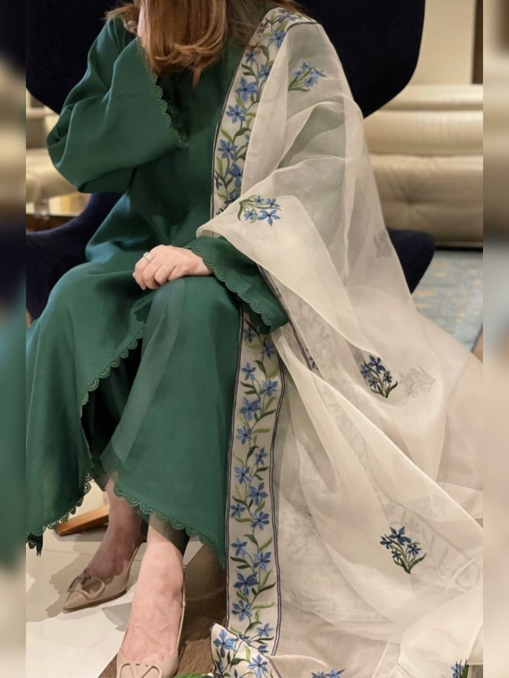 3pc Stitched | Green Wdora | lawn