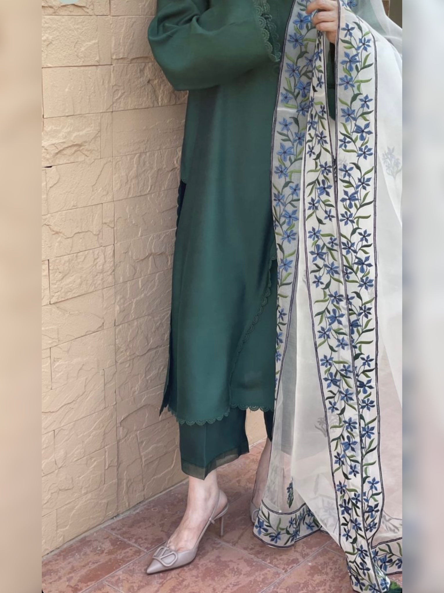 3pc Stitched | Green Wdora | lawn