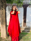 3pc Stitched | Red Wdora | Chiffon