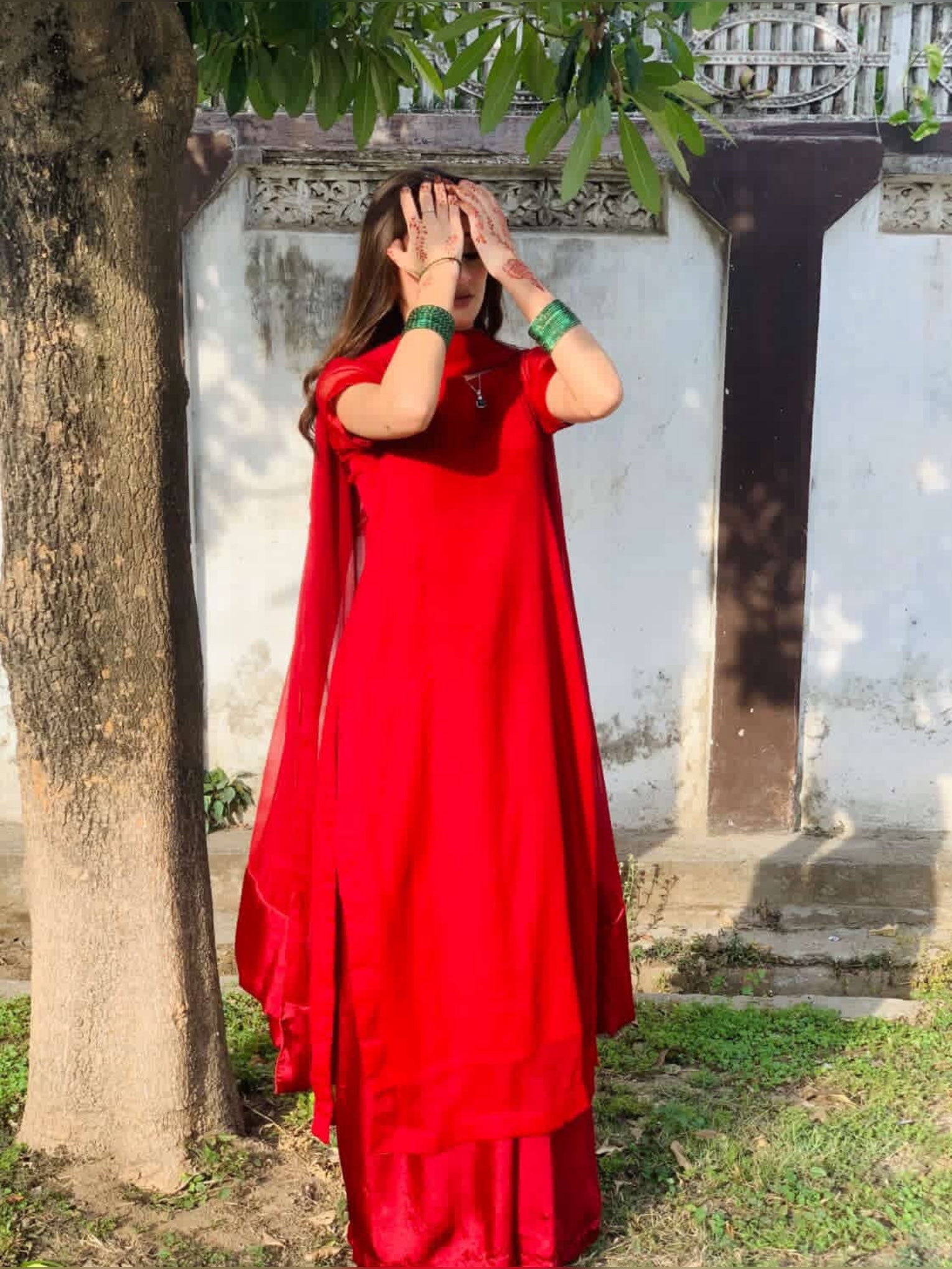 3pc Stitched | Red Wdora | Chiffon