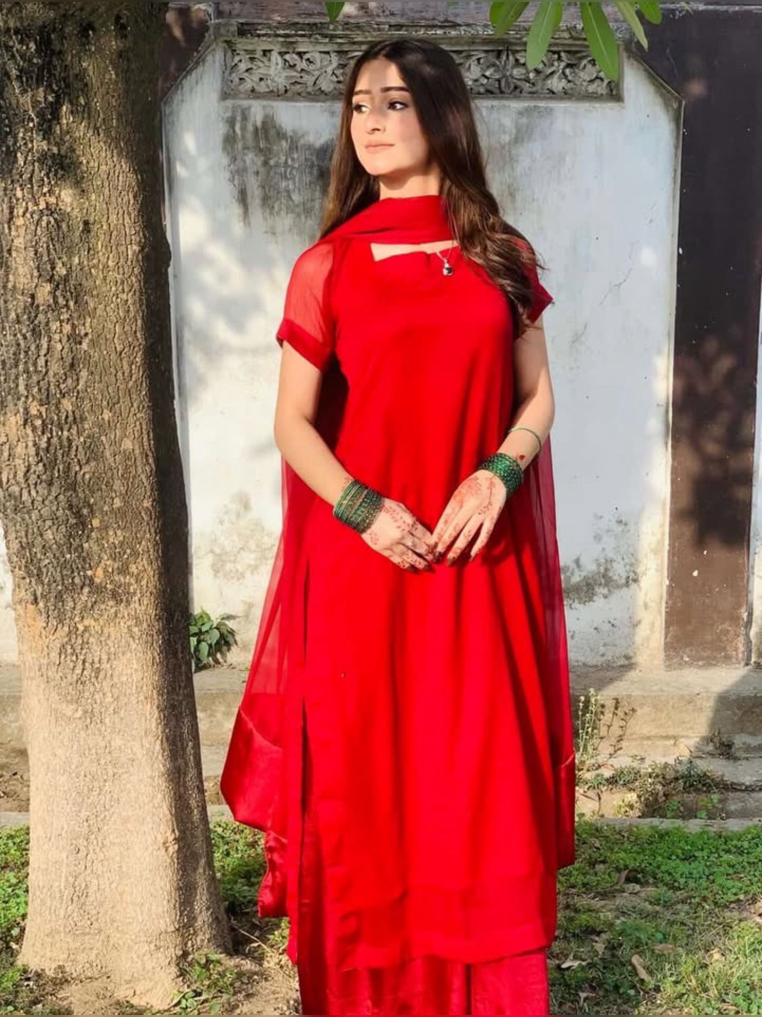 3pc Stitched | Red Wdora | Chiffon