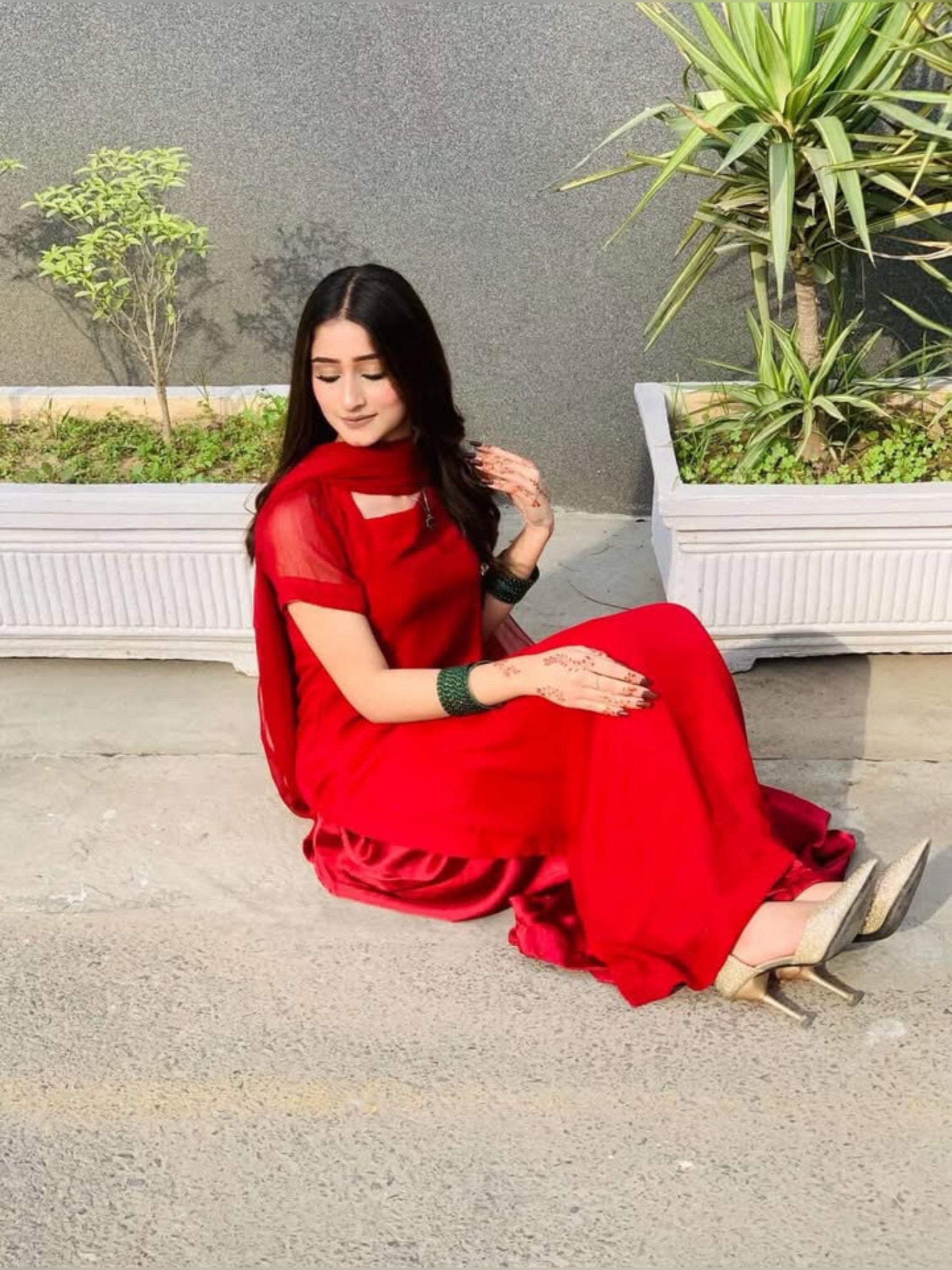 3pc Stitched | Red Wdora | Chiffon