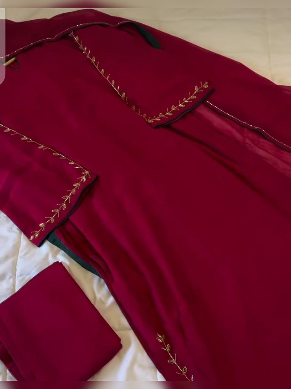 3pc Stitched | Maroon wdora| Silk