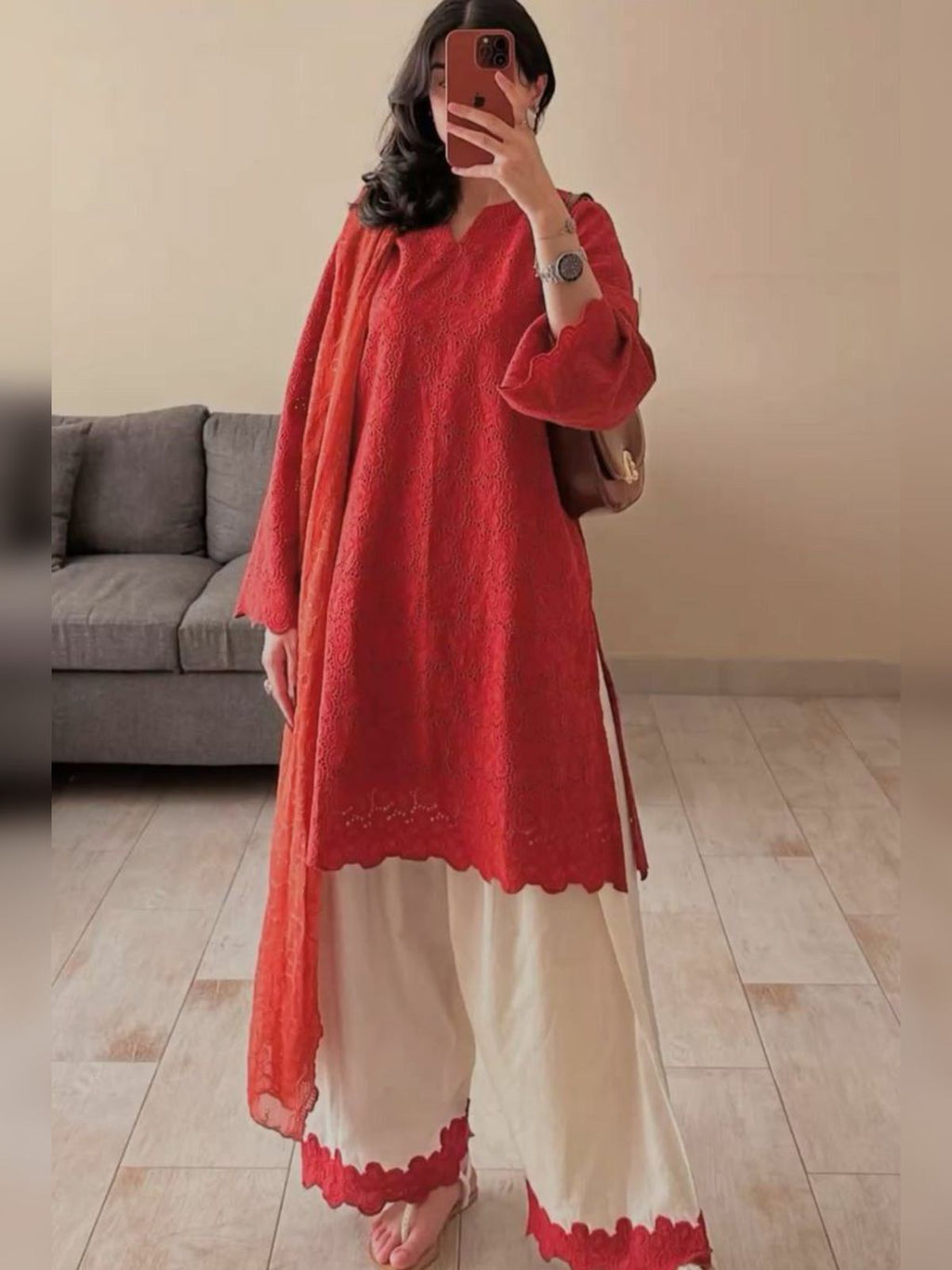 3pc Stitched Chicken-Kari | Red Wdora