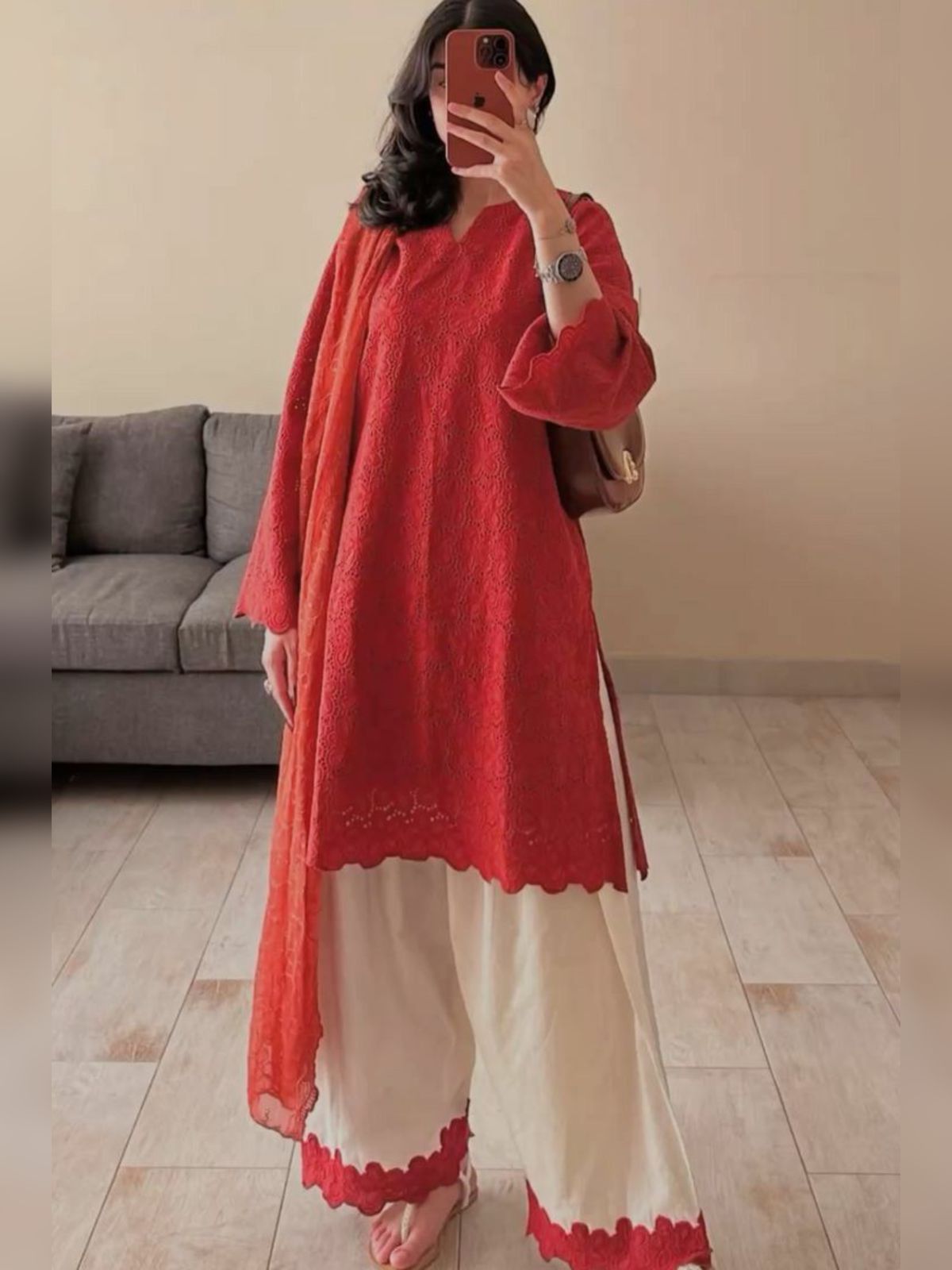 3pc Stitched Chicken-Kari | Red Wdora