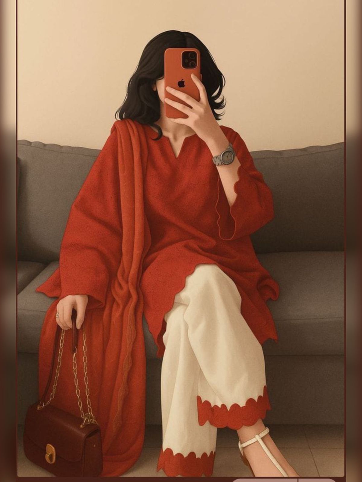 3pc Stitched Chicken-Kari | Red Wdora