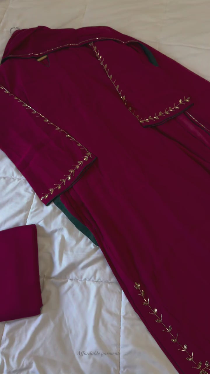 3pc Stitched | Maroon wdora| Silk
